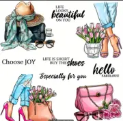 Set of 9 shopping girl stamps, junk journals, cards, planners
