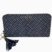 Herringbone Zip Around Wallet in Black by ALIBI