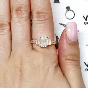 3CTW Emerald-Cut CZ 3-Stone 14K Gold Rose Engagement Ring