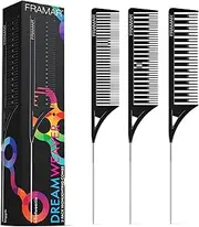 Framar Dreamweaver Highlight Comb Set - Combs for Hair Stylist, Highlighting Comb, Hair Dye Comb, Hair Highlighter Comb with Metal Pick, Black