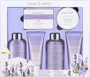 Body & Earth Bath and Body Gift Set - Luxurious 6 Pcs Bath Kit for Women, Spa Set with Lavender Scent - Bubble Bath, Shower Gel, Hand & Face Cream, Body Lotion, Hand Soap, Perfect Gift Box for Women, Valentines Day Gifts.