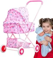 Baby Stroller for Dolls - High Chair Carriage for Baby Doll,Spacious Realistic Pretend Play Nursery Toy Stroller for Thanksgiving Birthday Easter