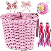 Tignapoo Kid's Bike Basket for Girls Front Bike Accessories with Handlebar Streamers Cycling Ages 3-13