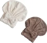 Microfiber Hair Drying Caps Hats Extreme Soft Absorbent Fast Drying Hair Wrap Towels Quick Drying Towel Hat for Women and Girls (Beige，Coffee, 26 * 27CM)