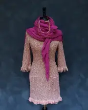 Sonia Rykiel Paris Pink Tweed Sequined Fringe Dress 10 NWTs $940