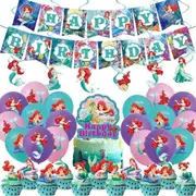 Mermaid Theme Party Set Birthday Banner Latex Balloons Cake Toppers Hanging Swirls Kids Girls Birthday Decoration