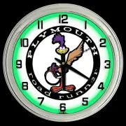 16" Plymouth Road Runner Sign Green Neon Clock Man Cave Garage RoadRunner