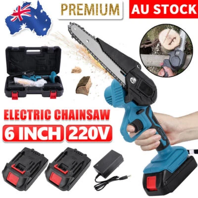 6" Mini Cordless Electric Chainsaw 2X Battery Powered Wood Cutter Rechargeable