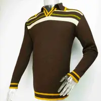 在飛比找有閑購物優惠-義大利時尚品牌STEFANEL巧克力色羊毛條紋有領長袖毛衣