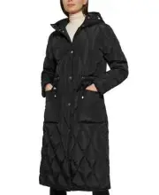 Kenneth Cole V8615 Black Quilted Hooded Anorak Coat Womens Size L