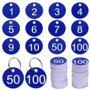 Numbers Key Tags, 1-100 Plastic ID Hang Tag with Metal Ring(Blue & White)