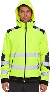 [WORK IDEA] Men's Reflective Jacket Softshell High Visibility Jacket Fleece Lined Hi-Vis Waterproof Hoodie Winter