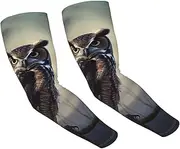 [FHEDVBN] Owl Sitting Tree Fence Arm Sleeves Compression Arm Covers for Men Women Outdoor Sun Sleeves Cooling Sports Sleeve, Black