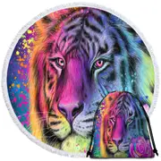 Colorful Animal Art Neon Rainbow Tiger Round Beach Towel