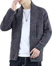 [SWJGLITTR] Mens Notch Collar Cable Knit Cardigan Open Front Cotton Cardigans for Men Slim Fit Knitted Ribbed Outwear, Coffee Color, 3X-Large