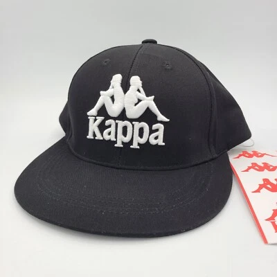 Kappa Hat Snapback Baseball Cap Black Classic Large Bold Stitched White Logo