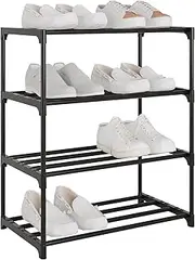 [Yegazte] Small Metal Shoe Rack,Stackble Shoe Stand Storage Organizer for Entryway, Hallway and Closet (4-Tier,Black)