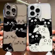 Cute Cartoon Cats Lens Protection Clear Shockproof Case Fr iPhone 15 14 13 12 11
