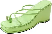 BONOCO Summer with Square Toe and Narrow Slope Heel Strap-Toed Waterproof Wedge Platform (Color : White Size : 37) (Color : Green)