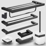 Towel Rack Rail Layer Bar Paper Holder Robe Hook Toilet Caddy Matt Black Square