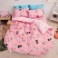 在飛比找蝦皮商城優惠-戀家小舖 台灣製床包 單人床包 床單 逗柴貓粉 床包枕套組 