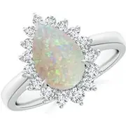 Claw-Set Pear Opal Ring with Diamond Halo