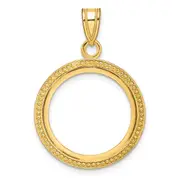 14K Yellow Gold Wideband Distinguished Coin Jewelry Polished And Beaded 18.0mm Prong Bezel Pendant