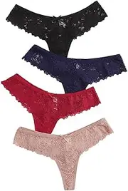 [Generic] Sexy Lingerie Costumes for Women Waist Underwear G-String Women Panties 4PC Thongs Low Flowers Lace Lingerie Lingerie Set for Women Under 10