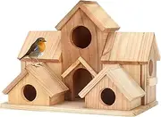 Wooden Bird House - Outdoors 6 Hole Natural Birds Nesting Box, Handcrafted Decorative Hanging Bird Houses for Gardens, Trees, and Yards Decor
