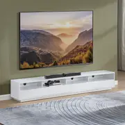 Suave Low Line TV Unit 2200mm , Sound Bar Shelf, Tempered Glass Top, White by Tauris