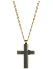 [Cudworth] Ion Plated 14k Gold & Chequered Inlay Cross Curbed Link Chain in Black