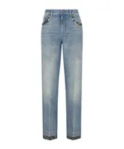 Valentino Logo Patch Straight Leg Jeans 24,25,26,27,28,29,30 MEDIUM BLUE DENIM