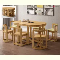 在飛比找蝦皮購物優惠-整組全實木餐桌椅 原木色 全實木橢圓長餐桌 可收合實木餐桌椅