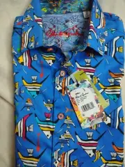 Robert Graham Gone Fishing Geometric Short Sleeve Men's Small Hawaiian Classic