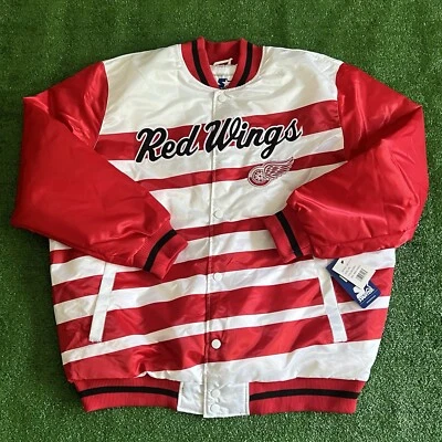 Detroit Red Wings NHL Starter Quilted Lined Satin Jacket Men's 3XL Red White NWT