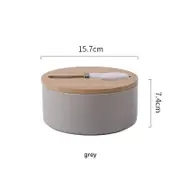 Gray Nordic Ceramic Butter Dish with Knife - Airtight Cheese Container with Bamboo Lid, Kitchen Storage