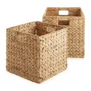 2pk 13" Hyacinth Collapsible Storage Cube Basket Bins for Shelves, Natural