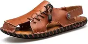 [YAOSHER] Men's Casual Leather Sports Sandals,Summer Breathable Outdoor Sandals,Lightweight Adjustable Closed Toe Sliders Sandals