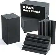 Acoustic Foam Bass Traps 8 Pack, 12" X 7" X 7" Corner Bass Trap, Sound Absorbing Foam, High Density Studio Foam