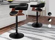 ALFORDSON Bar Stools, 2X Kitchen Stool, All Black Adjustable Dining Chair Home Bar Furniture, Joan Swivel Counter Barstool in 61-82cm Seat Height with Floor Protector for Dining Room