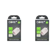 2PK Core Type-C/USB-A Dual Port Wall Charger Fast-Charge Phone Adapter 30W White