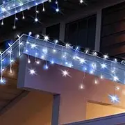 Leona Co Solar Curtain Lights Outdoor, 4.8M, 72 LED, Solar String Lights for Pool Glass Fence Handrail Railing Eaves Wall Pavilion Wedding Arch Decoration-Waterproof (Blue & Cool White)