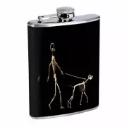 Skeleton Dog Walk Em1 Flask 8oz Stainless Steel Hip Drinking Whiskey