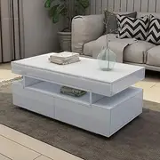 Luxsuite Coffee Table with 4 Drawers Storage Shelf High Gloss Front Wood Living Room Furniture White