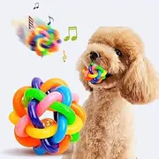 Multicolored Striped Plastic Dog Toy Ball with Bell, Durable Chew Toy for Teething Puppies and Adult Dogs, Suitable for All Breeds