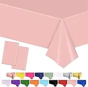 POPOYU 2Pcs Large Baby Pink Table Cloth Pink Tablecovers,137 * 274cm Plastic Waterproof Table Covers PinkParty TableDecoration for Birthday,Valentine's Day,Wedding,VJ Day 80th Anniversary Decorations