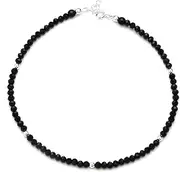 [DHRUVS COLLECTION] 925 Silver Nazariya Anklet Single Piece with Black & Silver Crystal Beads For Girls and Women