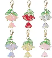 [Ipotkitt] Assorted Keychains Glass Flower Mushroom Star Cherry Keychains for Phone Bag Car Festival Hanging Decoration
