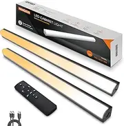 Under Cabinet Lights Remote Control,2 Pack Magnetic Rechargeable Light bar,Under Cabinet Lighting Wireless,Ceiling and Under Counter Lights for Kitchen,Wardrobe,Shelf (Black, 30 cm)