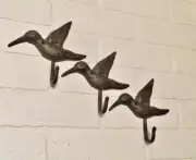3 Rustic Brown Cast Iron Hummingbird Coat Hooks Wall Hooks